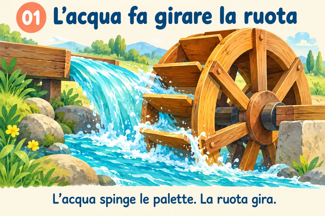 Illustrazione o schema del libro: 01  L’acqua spinge la ruota